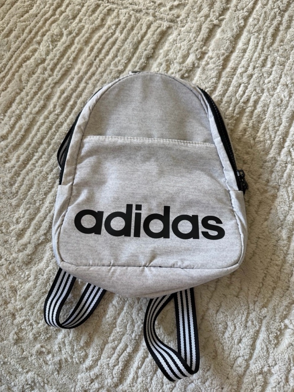 Adidas Gray Mini Backpack Black Logo Striped Straps Casual Sport Bag